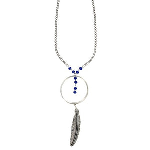 Collar Plata Con Cristales Zafiro Y Dije De Pluma