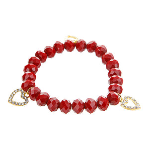 Pulsera Con Rondel Rojo Y Corazones