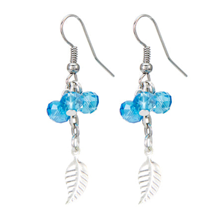 Aretes Turquesa-Plata Con Dijes De Hoja