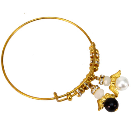 Pulsera De Alambre Con Angeles De Perla Y Rondel