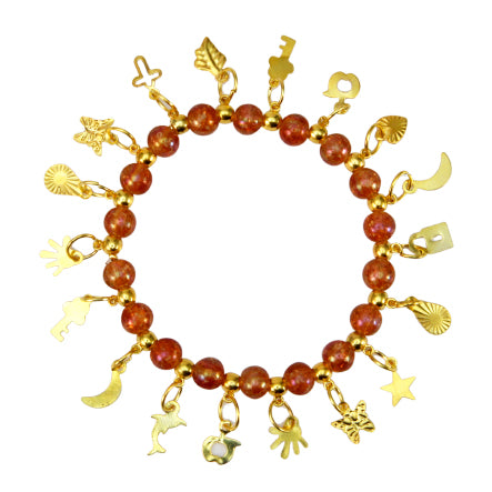 Pulsera Naranja-Oro Con Dijes Colgantes