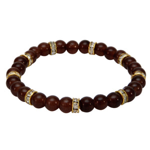 Pulsera Café Con Rondel De Piedra Oro Cristal