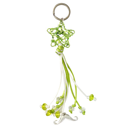 Llavero Colgante Verde-Blanco Con Dije De Bigote Y Estrella