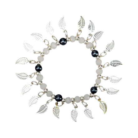 Pulsera Con Hojas  Y Perlas Plata