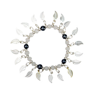 Pulsera Con Hojas  Y Perlas Plata