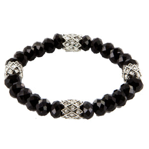 Pulsera Con Rondeles  Negro Y Priedras De Cristales