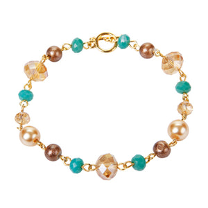 Pulsera Café-Miel-Jade Con Engarces De Oro