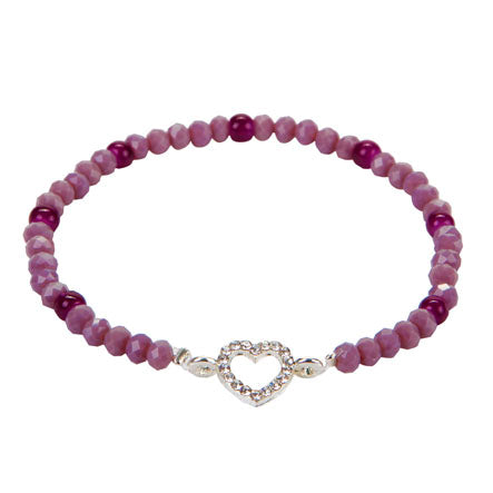 Pulsera De Rondeles Y Cuenta Redonda Morado Con Dije De Corazón