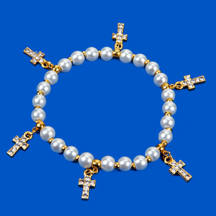 Pulsera Con Perla Y Cruces