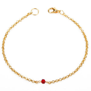 Pulsera Cadena Oro Con Rondel Rojo