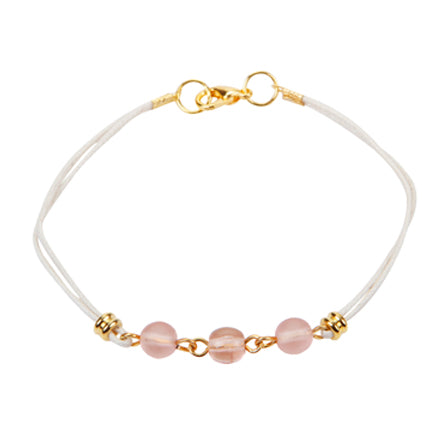 Pulsera De Cordón Blanco Con Cuentas De Cristal Rosa
