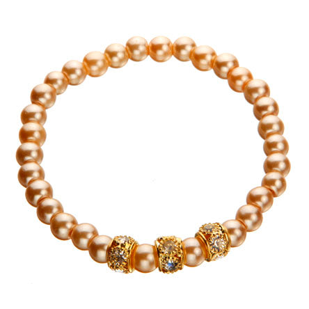 Pulsera Con Perlas Cristal Café Claro Y Rondeles Con Piedra