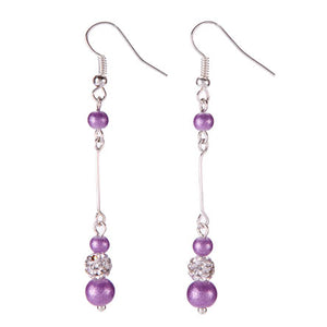 Aretes De Engarce De Perlas Destello Lavanda Con Cuenta Redonda De Cristales