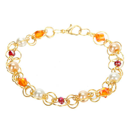 Pulsera Con Perlas Marfil Y Cristal Escalera Naranja