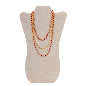 Collar Triple Con Cadena Y Rondeles Rojos