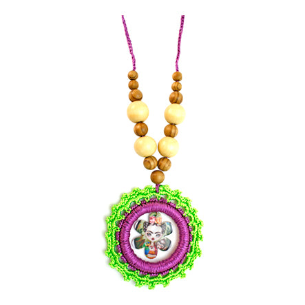 Collar Marfil-Café Con Dije Redondo
