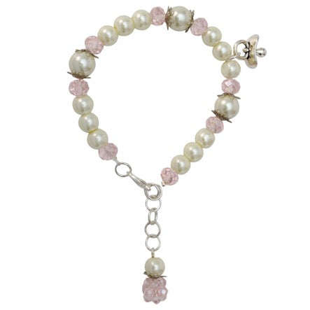 Pulsera Perlas Con Cristal Rosa Y Dije De Chupón