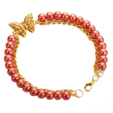 Pulsera De Cadena Y Perlas Con Dije Mariposa
