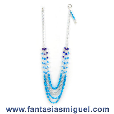 Collar Con Cadena  Cta Escalera Turquesa - Azul