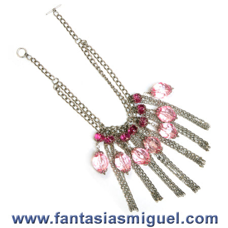 Collar Rosa Con Cadena Niquel