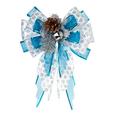 Fantasías Miguel Clave:ML1986 Moño Turquesa/Plata/Blanco Con Pick De Navidad