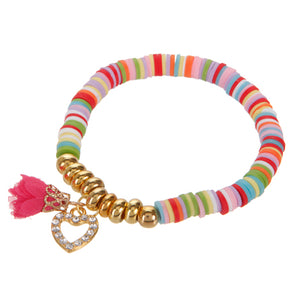 Pulsera Heishi Multicolor Con  Dije De Corazón