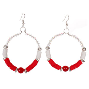 Arracadas Con Cuenta Plastica Y Cuenta Brillante Roja