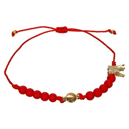Pulsera Roja Con Corona Oro