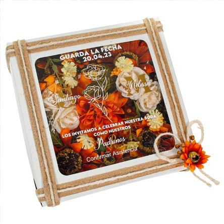 Invitación Caja Con Flores Boda