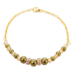 Pulsera De Cadena Oro Con Perlas Destello Verde