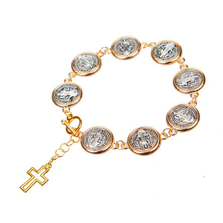 Pulsera Con Medallas San Benito Y Dije Cruz