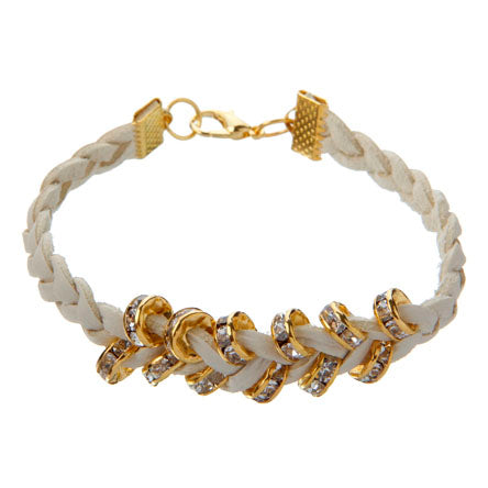 Pulsera Tejida Imitación Piel Con Piedra De Cristal