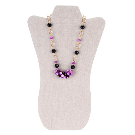 Collar De Cadena Con Cuentas Redonda Amatista Y Pelas De Cristal Negro