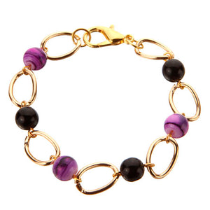 Pulsera De Cadena Con Cuentas Redonda Amatista Y Perlas Cristal Negro