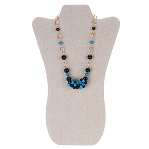Collar De Cadena Con Perlas Cristal Negro-Turquesa