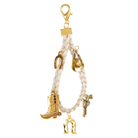 Llavero Con Cordón Y Dijes De Vaquero Dorados