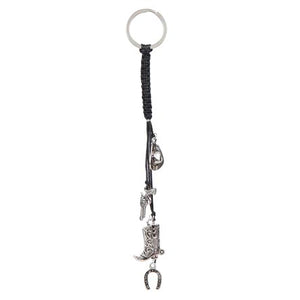 Llavero De Cordón Negro Con Dijes Plata