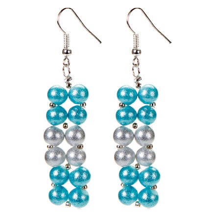 Aretes Blanco-Azul Con Perlas Colgantes