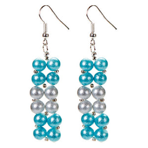 Aretes Blanco-Azul Con Perlas Colgantes