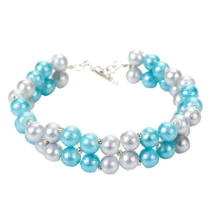 Pulsera Blanco-Azul Doble Con Perlas