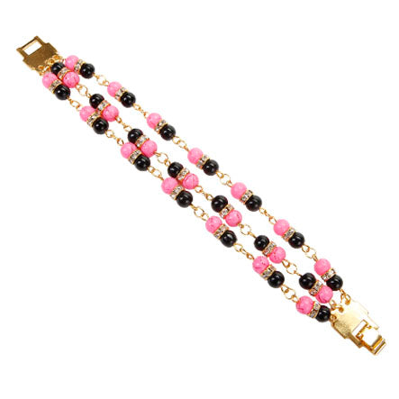Brazalete Triple Rosa-Negro Con Cuenta Grieta
