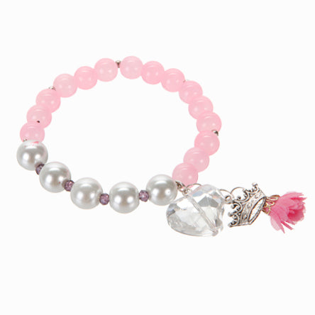 Pulsera Con Cuenta Redonda Rosa Y Dijes