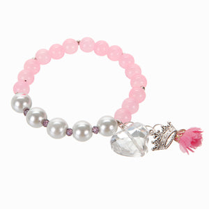 Pulsera Con Cuenta Redonda Rosa Y Dijes