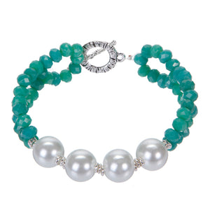 Pulsera De Perlas Blancas Y Rondeles Jade
