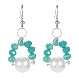 Aretes De Perla Blanca Y Rondeles Jade