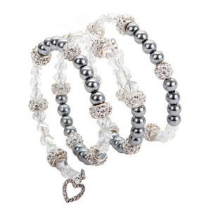 Brazalete Con Perlas Gris Y Rondeles De Cristal