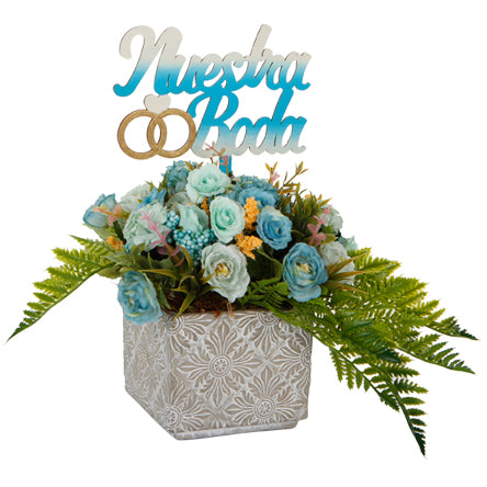 Arreglo Nuestra Boda Azul Con Hortensias Y Rosas