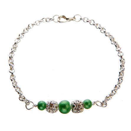 Pulsera De Cadena Plata Con Perlas Destello Verde