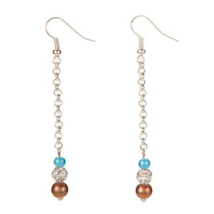 Aretes De Cadena Plata Con Perlas Destello Azul-Café